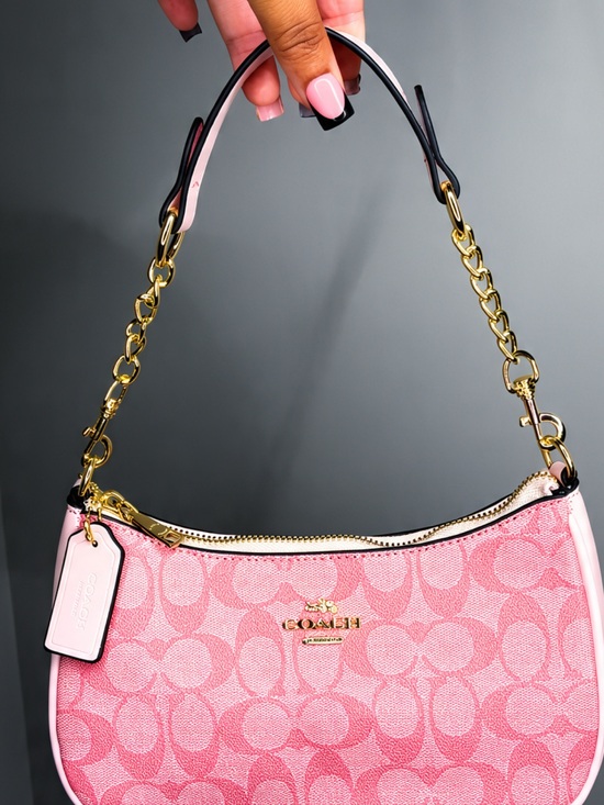 Coach Handbags - COACH Pink Signature Canvas Chain-Handle Shoulder Bag